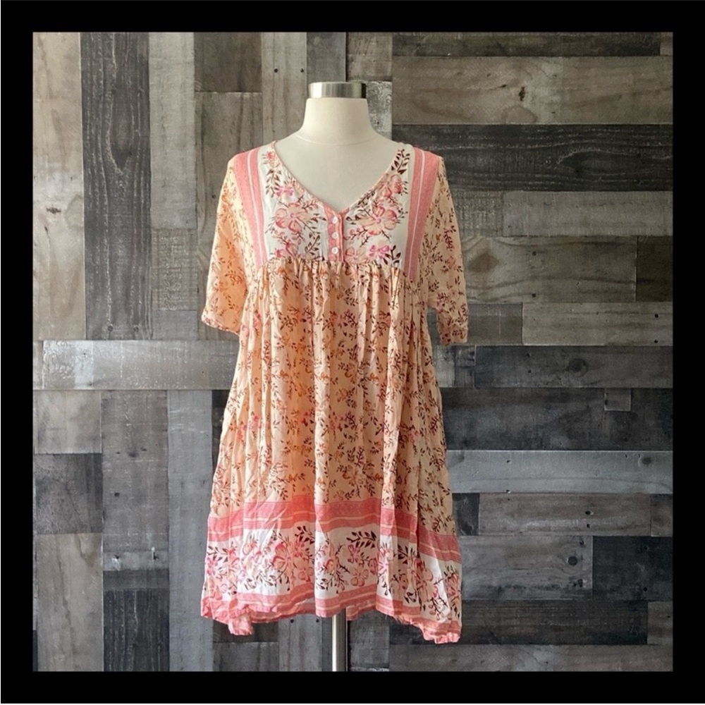 Umgee peach floral babydoll dress small pastel boho hyper feminine cottagecore